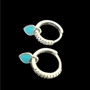 silver & blue enamel heart earrings stamped .925
